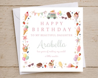 Personalised Ice Cream Birthday Card for Daughter, Granddaughter, Niece, Sister, Cousin, Friend, Best Friend, For Her