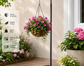 Outdoor Adjustable Shepherd’s Hook – Heavy Duty Stand for Plants, Lanterns & Feeders