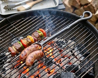 Wrought Iron Campfire Roasters – Hand Forged Smores & Hot Dog Sticks, BBQ Skewers