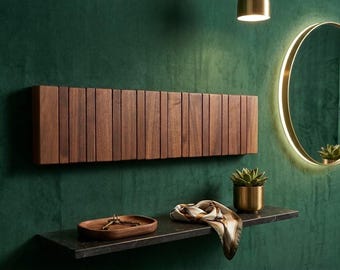 Handcrafted Walnut Piano Coat Rack with Flip-Down Magnetic Hooks – Wall Mounted Modern Coat Hanger & Entryway Organizer