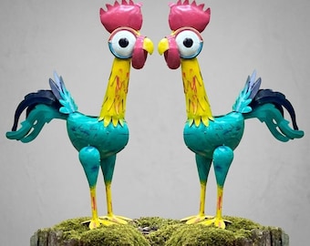 Outdoor Metal Chicken Statue, Hei Hei Rooster Decor, Handmade Garden Sculpture