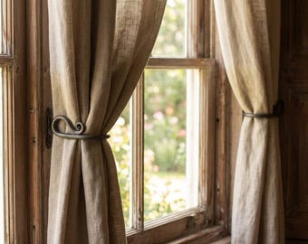 Handcrafted Metal Curtain Holdbacks | Forged Scroll Tie Backs | Rustic Home Decor