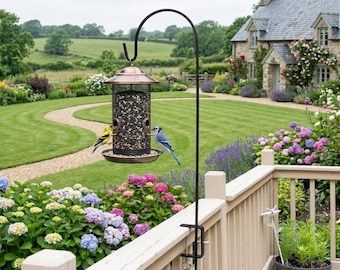 Clamp-On Shepherd’s Hook for Deck Railing – Adjustable Wrought Iron Plant Hanger – Bird Feeder Hook – Porch Hanging Hook