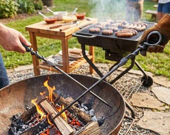 Rustic Hand Forged Fire Poker – Leaf Design Wrought Iron Fireplace Tool, Durable Hearth Accessory