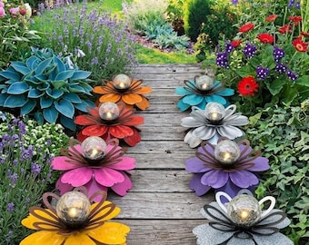 Outdoor Solar Flower Light | Metal Garden Stake Lamp | Decorative Patio Centerpiece | Mother’s Day Gift | Garden Party Decor