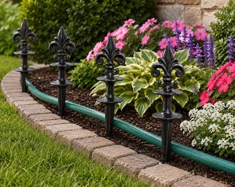 Cast Iron Hose Guide Protector, Decorative Fleur de Lis Garden Stake, Outdoor Lawn Accent