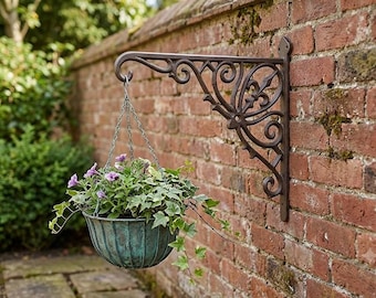 Vintage Fleur De Lis Plant Hanger, Garden Bracket, Hanging Basket Hook