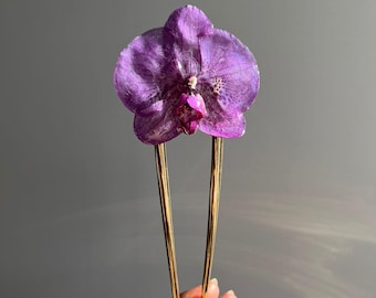 Hair Pins White Real Orchid