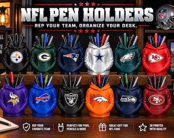 NFL Football Hoodie Pen Holder – 3D Printed Team Desk Organizer – NFL Team Office Decor – Football Fan Gift