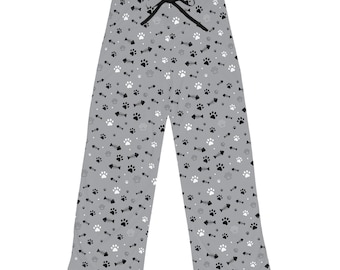 Pantalones de pijama con estampado de patas en blanco y negro / Estampado de patas de gato y perro en gris