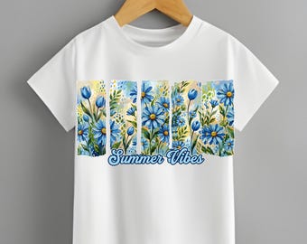 Blue Wildflower Floral T-Shirt – Retro Daisy Botanical Nature Graphic Tee