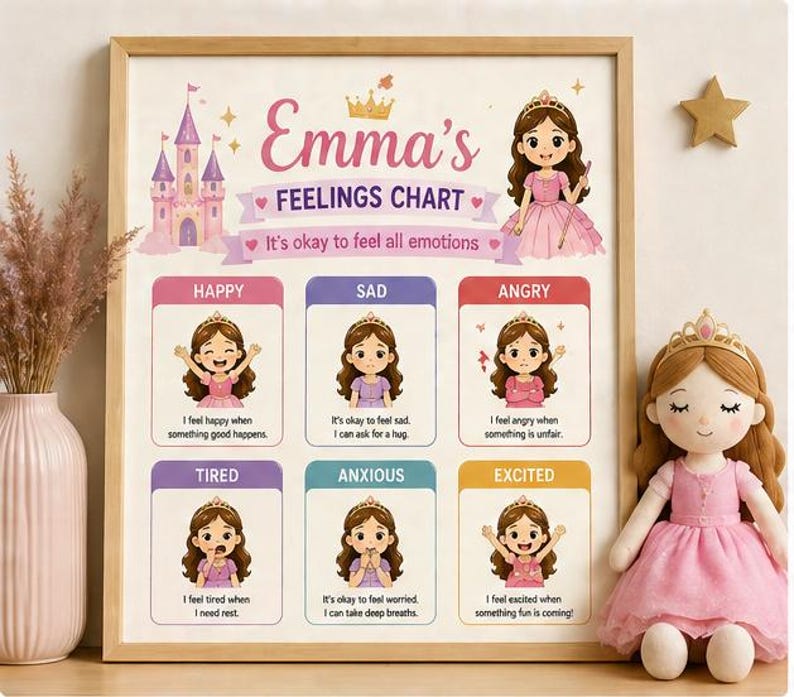 Sentiment Princess Princess Feelings Chart Printable – Personalized Girls Emotions Poster ...