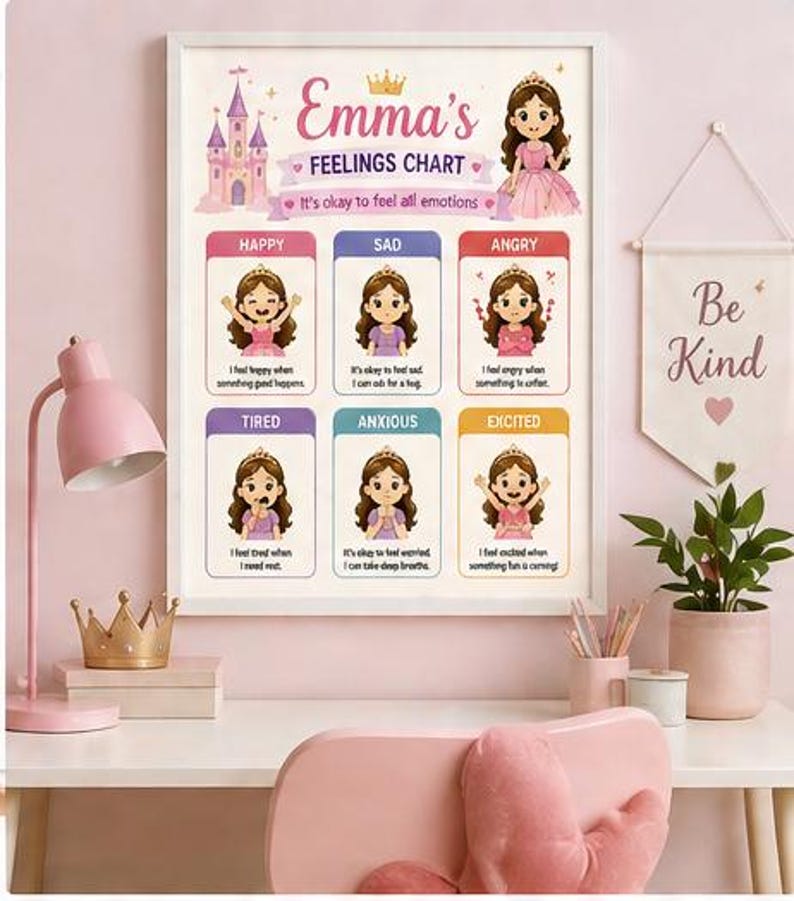 Princess Feelings Chart Printable – Personalized Girls Emotions Poster ...