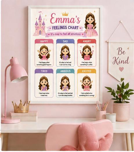 Sentiment Princess Princess Feelings Chart Printable – Personalized Girls Emotions Poster ...