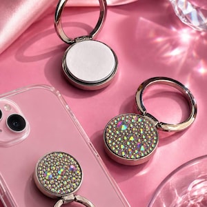 Set of 2 Crystal Phone Ring Holders, Sparkly Mobile Accessory, AB Rhinestone Grip