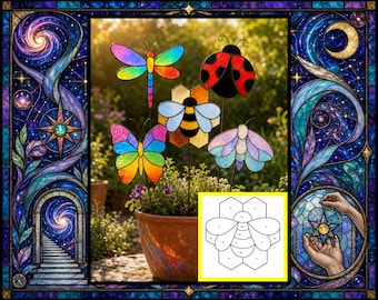 Pacchetto di 5 insetti da giardino / Modello per vetrata, modello per acchiappasole, design artistico fai da te per principianti, Cricut, stampabile, SVG/PDF/Png/Jpeg/digitale
