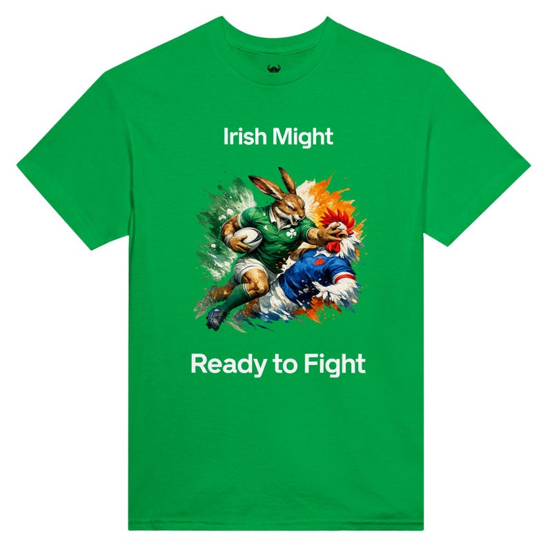 Irish Rugby Fan T-Shirt, Irish Might, Men’s Green Heavy Cotton Match Day Tee image 10
