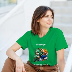 Irish Rugby Fan T-Shirt, Irish Might, Men’s Green Heavy Cotton Match Day Tee image 9