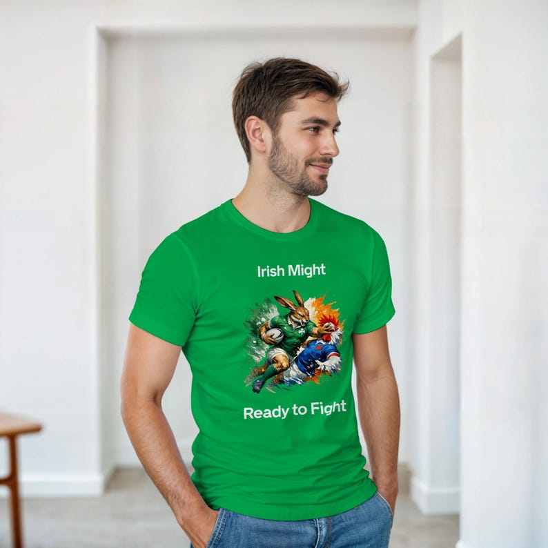 Irish Rugby Fan T-Shirt, Irish Might, Men’s Green Heavy Cotton Match Day Tee image 5