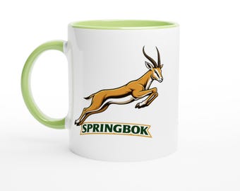 South Africa Rugby Supporter, Springbok Fan, White 11oz Ceramic Mug with Color Inside