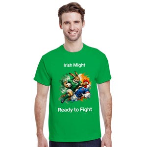 Irish Rugby Fan T-Shirt, Irish Might, Men’s Green Heavy Cotton Match Day Tee image 1