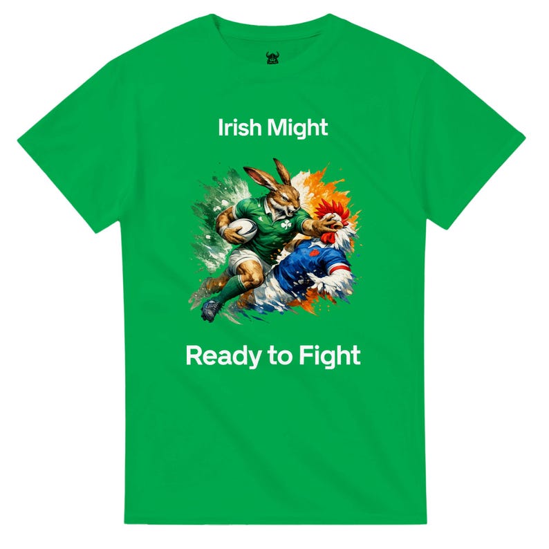 Irish Rugby Fan T-Shirt, Irish Might, Men’s Green Heavy Cotton Match Day Tee image 8