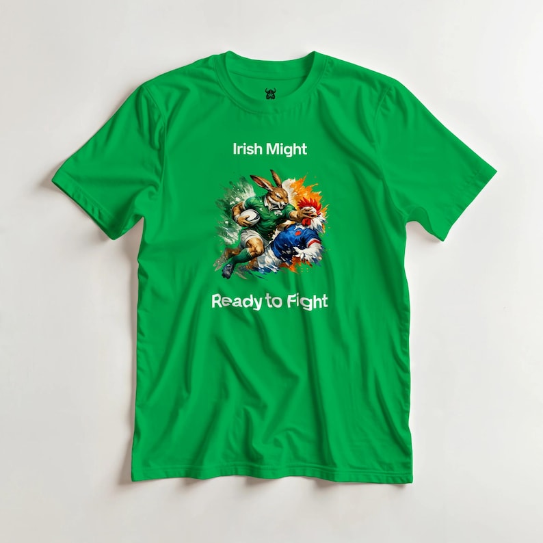 Irish Rugby Fan T-Shirt, Irish Might, Men’s Green Heavy Cotton Match Day Tee image 4
