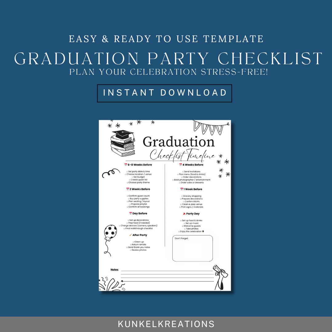 Grad Photo Session Checklist Graduation Party Checklist Timeline | Grad Party Planner Printable ...