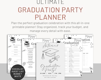 Graduation Party Planner Bundle | Canva Editable Invitation, Guest List, Budget & Checklist