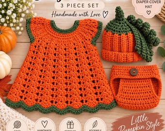 Crochet Pumpkin Baby Dress, Handmade Fall Outfit, Halloween Baby Dress, Pumpkin Costume, Baby Girl Fall Outfit