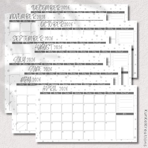 Calendario 2026 stampabile – Agenda mensile in PDF (formato US Letter)