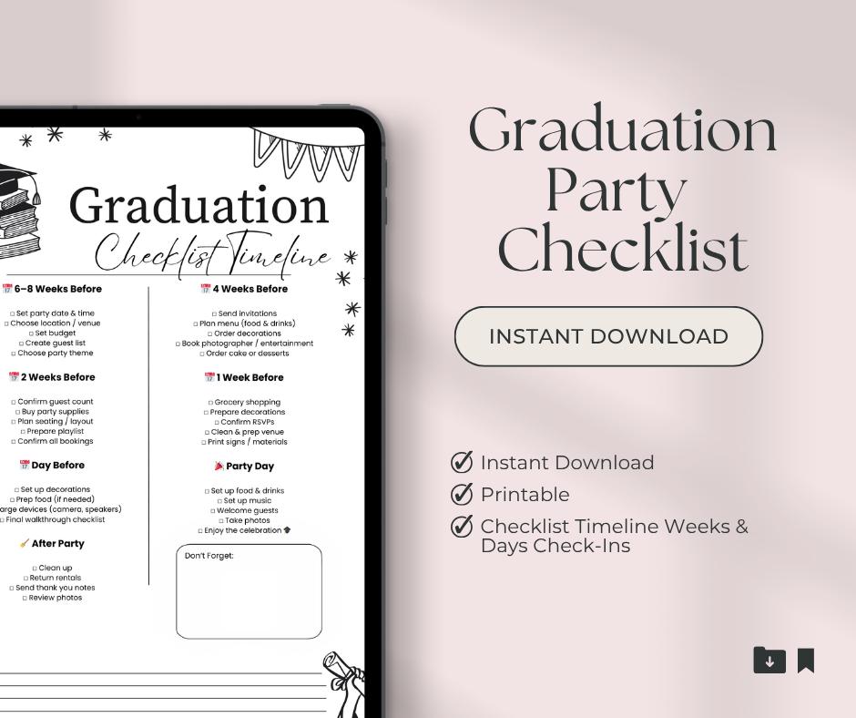Graduation Party Checklist Timeline | Grad Party Planner Printable ...