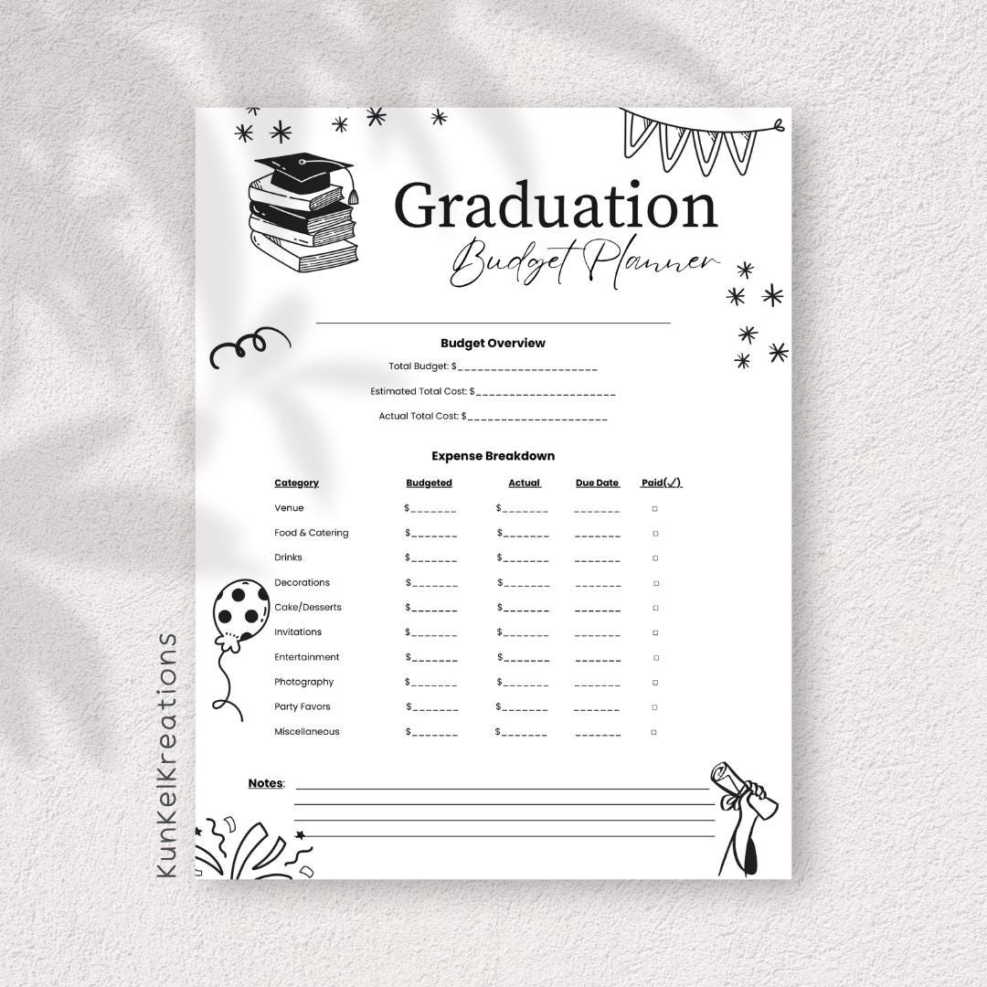 Graduation Budget Sample Graduation Party Budget Planner | Expense Tracker Template (PDF) - Etsy