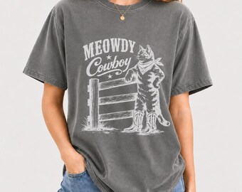 ニャーディ・カウボーイ・キャットシャツ、ヴィンテージウエスタングラフィックTシャツ、オーバーサイズユニセックスTシャツ