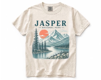 ジャスパー国立公園 ヴィンテージ マウンテン グラフィック Tシャツ：コンフォート カラーズ 自然愛好家シャツ