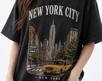 ヴィンテージNYCタクシーグラフィックTシャツ、オーバーサイズレトロストリートウェアシャツ