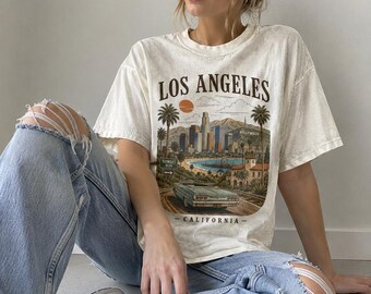 ロサンゼルス オーバーサイズ Tシャツ、ヴィンテージ カリフォルニア シャツ、沿岸グラフィック ストリートウェア Tシャツ