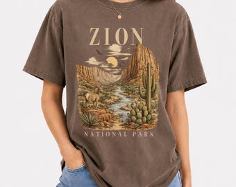 Camiseta com estampa da paisagem desértica do Parque Nacional de Zion – Estilo Velho Oeste com inspiração na natureza