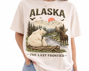 アラスカの野生動物グラフィックTシャツ：ヴィンテージ風の自然と山の冒険シャツ