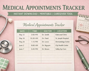 Medical Appointments Tracker Printable, Caregiver Doctor Visit Log, Medical Appointment Organizer PDF