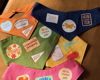 Handmade Dog Bandanas with Selectable Personality Patches - Solid Colors