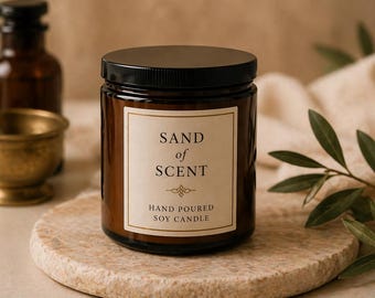 Vela Sands of Scent / Vela de lujo en frasco ámbar / Vela de soja vertida a mano / Regalo estilo boticario
