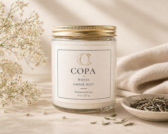Geurkaars White Amber Mist: witte thee, luchtige bloemen (8oz)