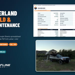 Hoja de cálculo para el registro de mantenimiento del vehículo, rastreador de modificaciones para vehículos 4x4, historial de servicio y registro de consumo de combustible, Excel y Google Sheets.