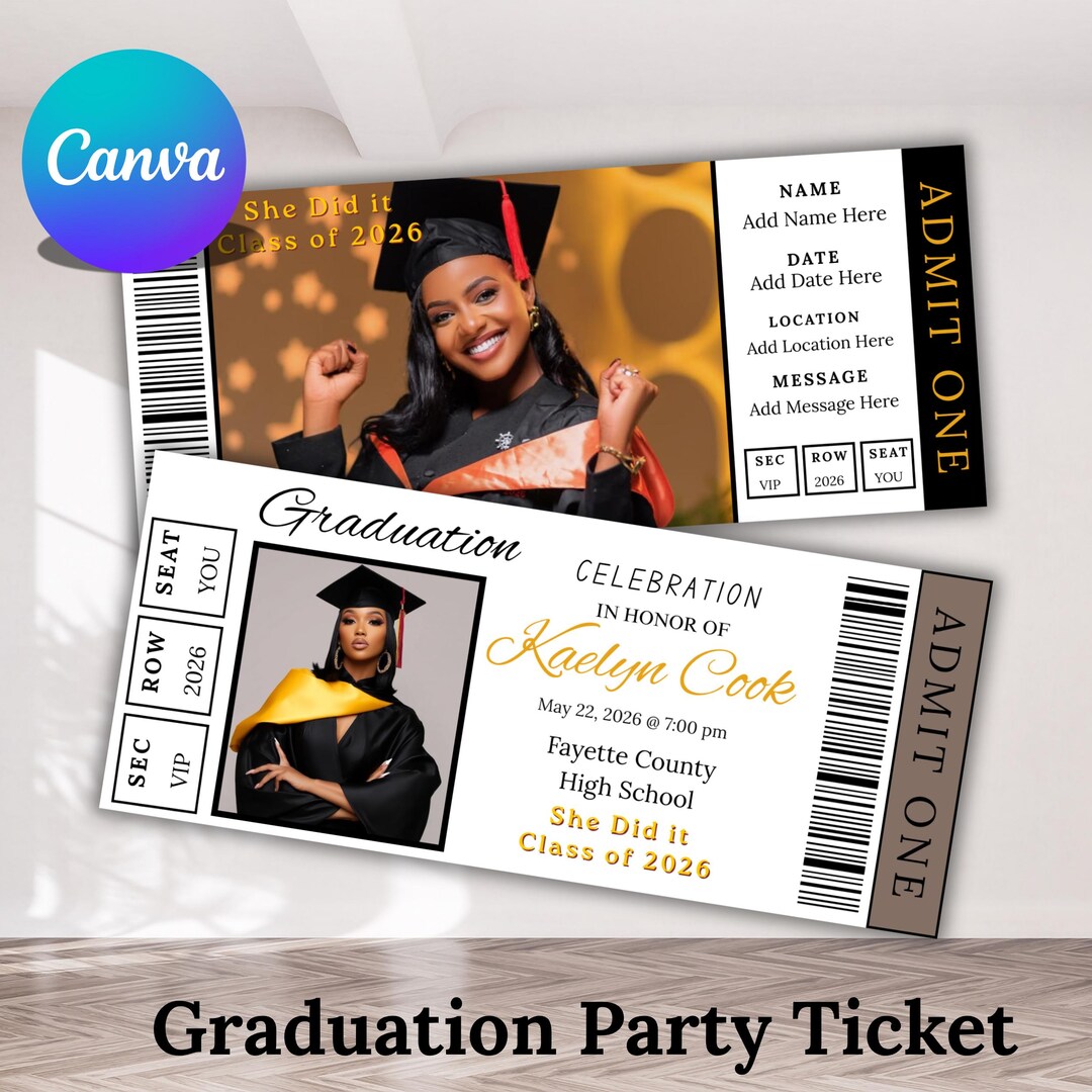 Professional Grad Tickets Graduation Party Ticket Invitation, Editable Grad Event Ticket Template ...