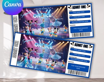 Billet surprise Disney ON-ICE SHOW - Billet cadeau révélateur d'un faux événement, modèle de style d'entrée souvenir imprimable