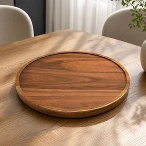 Acacia Wood Lazy Susan Turntable | 360 Degree Rotating Serving Tray | Large Round Wooden Spice Rack Organizer | Housewarming Gift
