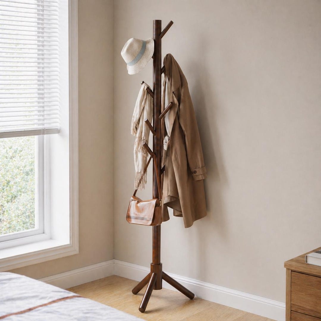 Toby Coat Rack Mid Century Modern Wood Coat Rack | 8 Hooks Standing Hanger | Entryway ...