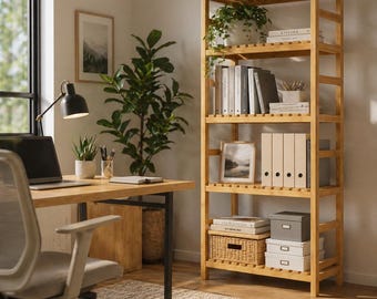 6-Tier Bamboo Bookshelf | Adjustable Floating Shelves | Sustainable Wood Display Rack | Minimalist Living Room Storage | Living Room Decor