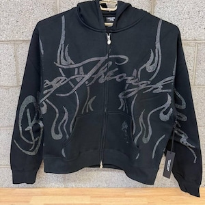 Civil Regime Rhinestone Flame Zip Hoodie XL Black Streetwear afbeelding 1